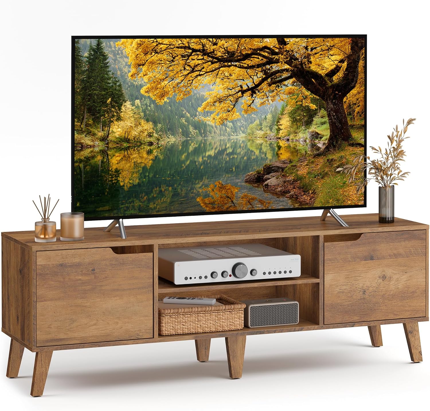 VASAGLE TV Stand, 58", Honey Brown - Image 5