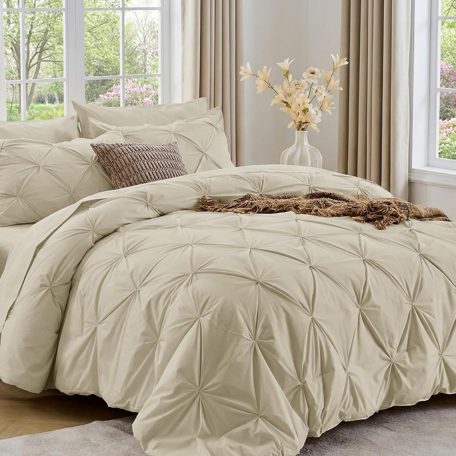 Sasttie Queen Comforter Set, 7-Piece, Beige - Image 45