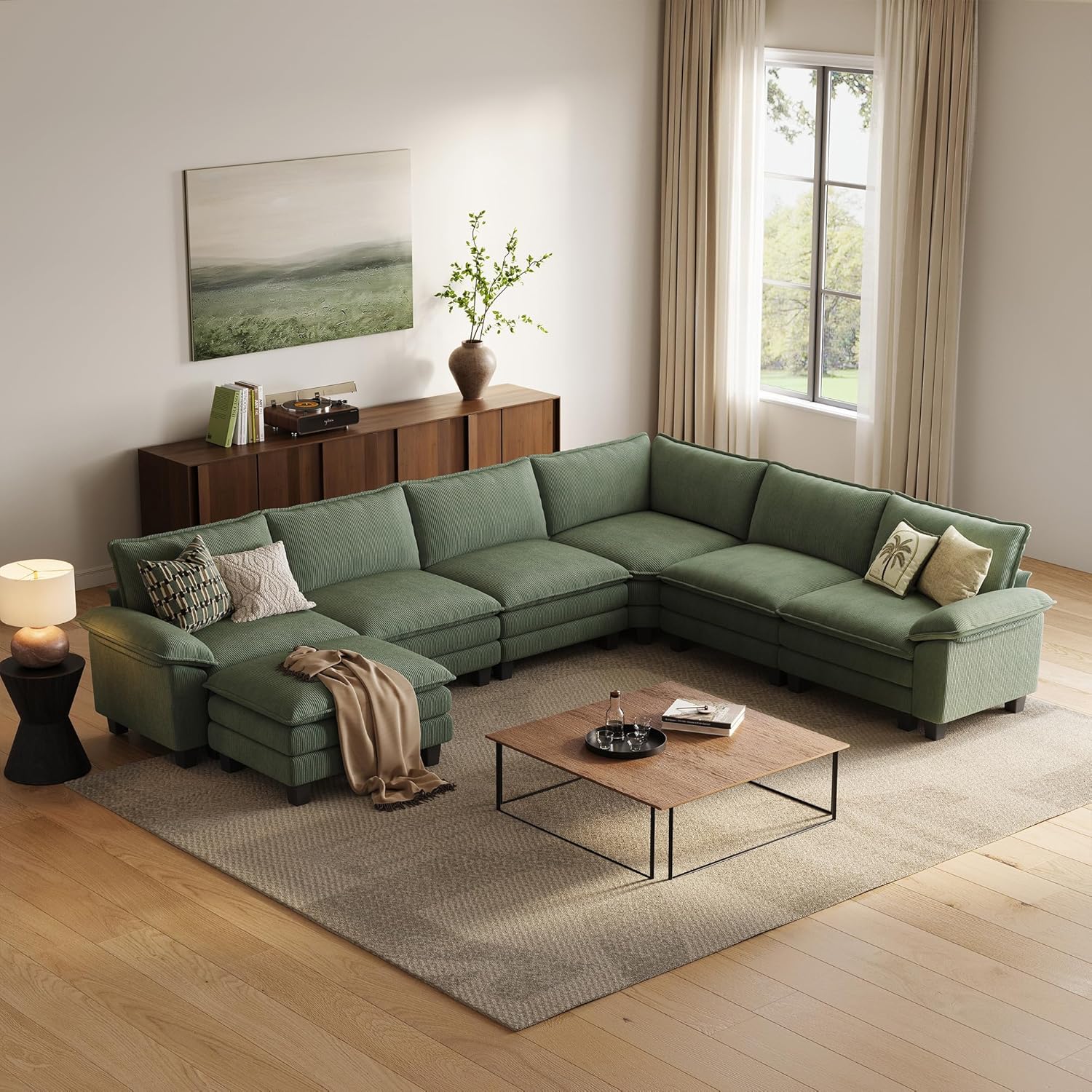 LINSY HOME Cloud Loveseat Sofa, 90", Green - Image 6
