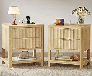 Huuger Fluted Nightstand Set of 2, 27.6", Natural - Image 3