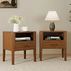 Merax Bamboo Nightstand Set of 2, Brown - Image 7