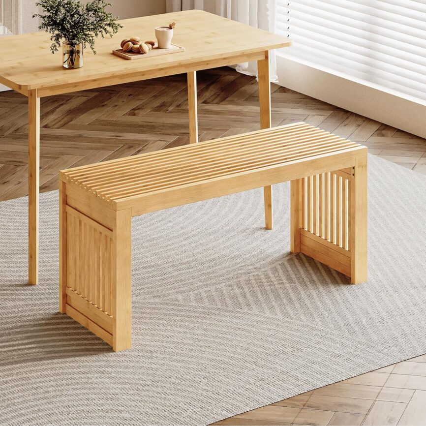 HOOBRO Bamboo Dining Bench, 35", Natural